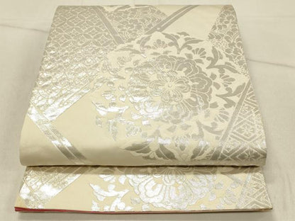 平和屋着物◎両面　六通柄袋帯　唐織　正倉院花文　銀糸　正絹　逸品　DABF6836qp