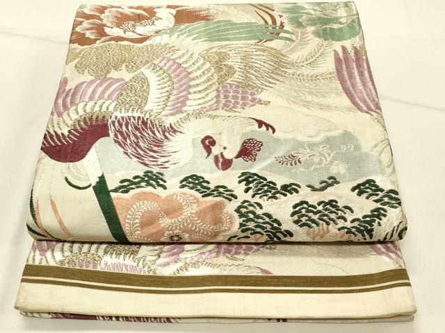 平和屋着物◎アンティーク　大正ロマン　丸帯　花鳥文　正絹　逸品　DABF6847qp