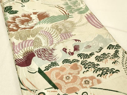 平和屋着物◎アンティーク　大正ロマン　丸帯　花鳥文　正絹　逸品　DABF6847qp