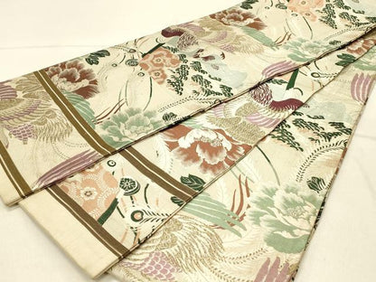 平和屋着物◎アンティーク　大正ロマン　丸帯　花鳥文　正絹　逸品　DABF6847qp