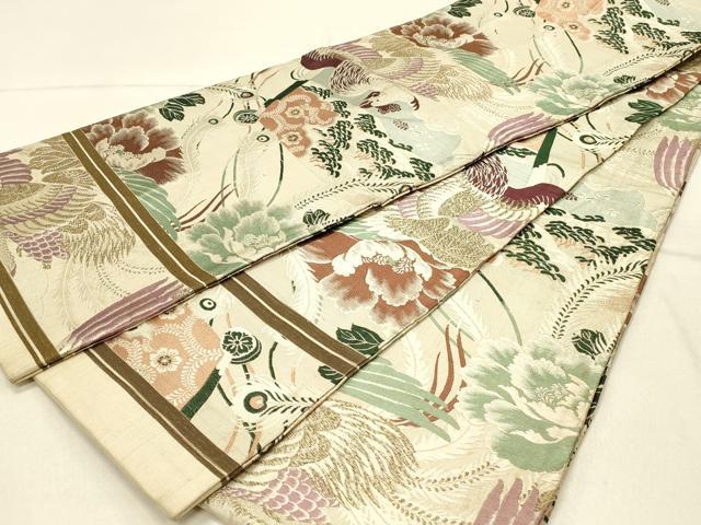 平和屋着物◎アンティーク　大正ロマン　丸帯　花鳥文　正絹　逸品　DABF6847qp