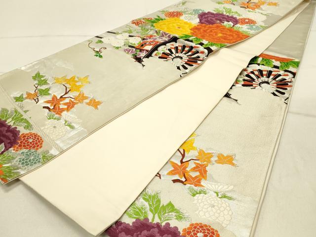 平和屋着物◎六通柄袋帯　唐織　花車文　銀糸　正絹　逸品　DABF6849qp