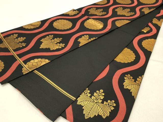 平和屋着物◎織物一筋名門　織悦　全通柄　本袋帯　立涌桐菊文　黒地　金糸　正絹　逸品　DABF6882qp
