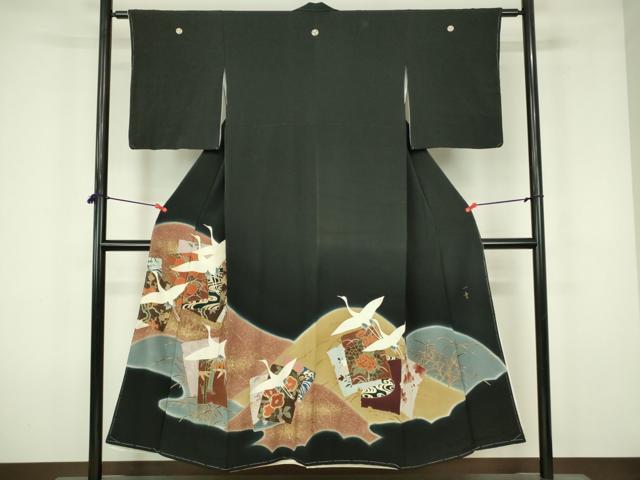 平和屋着物■豪華黒留袖 作家物 色紙重ね飛鶴花文 暈し染め 金彩 正絹 逸品 DABF6914qp