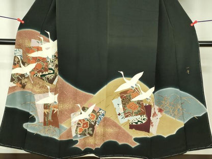 平和屋着物■豪華黒留袖 作家物 色紙重ね飛鶴花文 暈し染め 金彩 正絹 逸品 DABF6914qp
