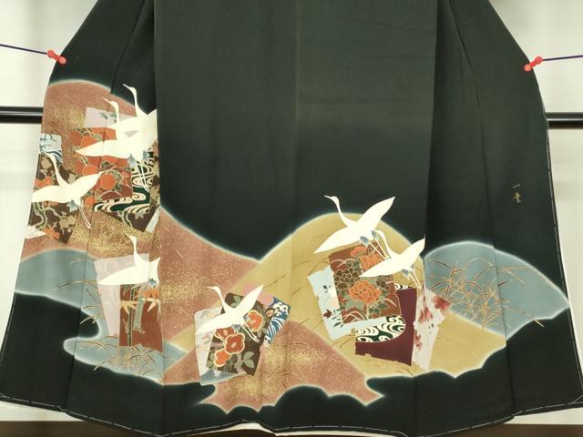 平和屋着物■豪華黒留袖 作家物 色紙重ね飛鶴花文 暈し染め 金彩 正絹 逸品 DABF6914qp