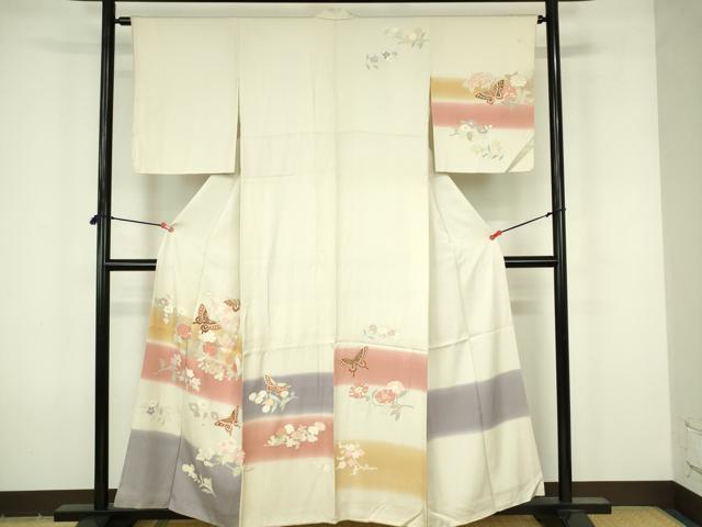平和屋着物■訪問着　駒刺繍　花蝶文　金彩　正絹　逸品　DABF6918qp
