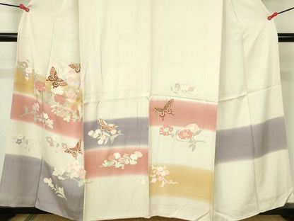 平和屋着物■訪問着　駒刺繍　花蝶文　金彩　正絹　逸品　DABF6918qp