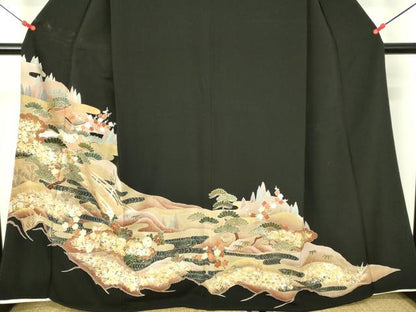 平和屋着物■豪華黒留袖　風景文　金銀彩　正絹　逸品　DABF6921qp