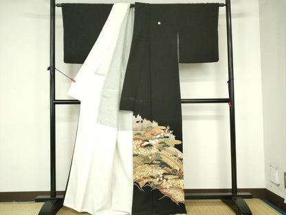 平和屋着物■豪華黒留袖　風景文　金銀彩　正絹　逸品　DABF6921qp
