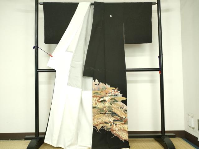 平和屋着物■豪華黒留袖　風景文　金銀彩　正絹　逸品　DABF6921qp