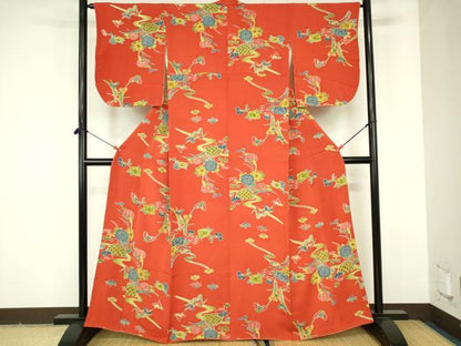 平和屋着物■上質な小紋　型染め　流水花文　正絹　逸品　DABF6927qp