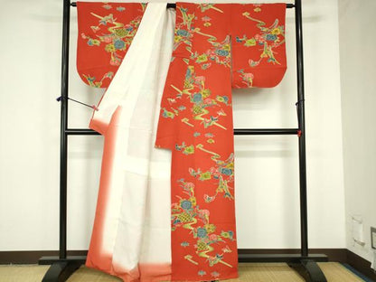 平和屋着物■上質な小紋　型染め　流水花文　正絹　逸品　DABF6927qp