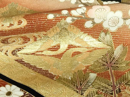 平和屋着物■豪華黒留袖　作家物　駒刺繍　扇面飛鶴花文　金彩　正絹　逸品　DABF6932qp