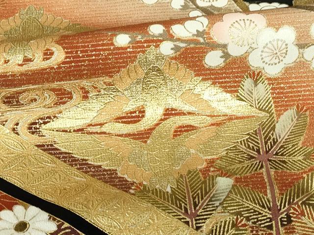 平和屋着物■豪華黒留袖　作家物　駒刺繍　扇面飛鶴花文　金彩　正絹　逸品　DABF6932qp