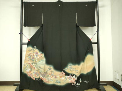 平和屋着物■豪華黒留袖　作家物　寿光織　人物風景文　暈し染め　金糸　正絹　逸品　DABF6933qp