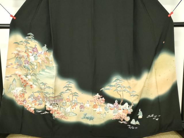 平和屋着物■豪華黒留袖　作家物　寿光織　人物風景文　暈し染め　金糸　正絹　逸品　DABF6933qp