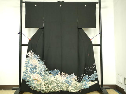 平和屋着物■豪華黒留袖　作家物　風景花文　金彩　正絹　逸品　DABF6934qp