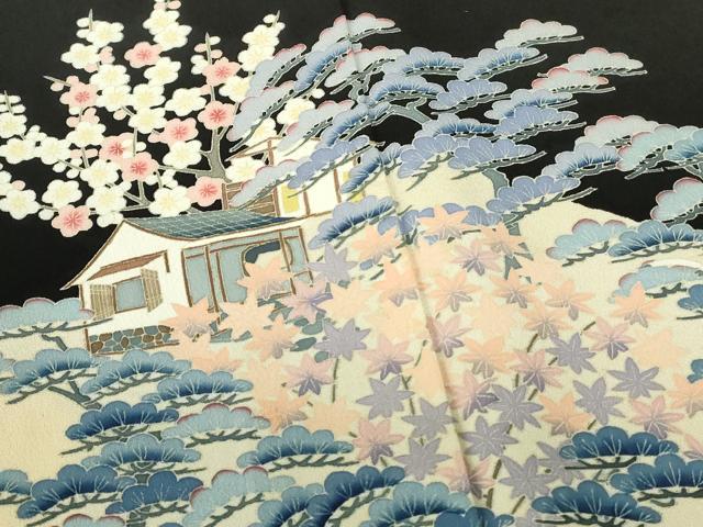 平和屋着物■豪華黒留袖　作家物　風景花文　金彩　正絹　逸品　DABF6934qp