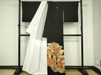 平和屋着物■豪華黒留袖　作家物　駒刺繍　吉祥花文　暈し染め　金彩　正絹　逸品　DABF6935qp