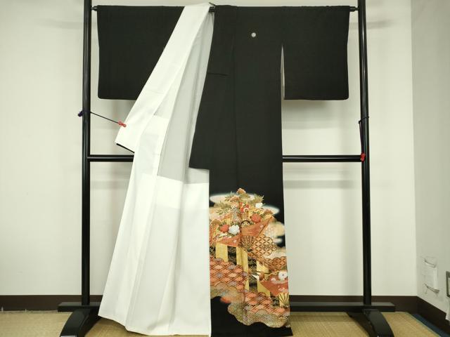 平和屋着物■豪華黒留袖　作家物　駒刺繍　吉祥花文　暈し染め　金彩　正絹　逸品　DABF6935qp