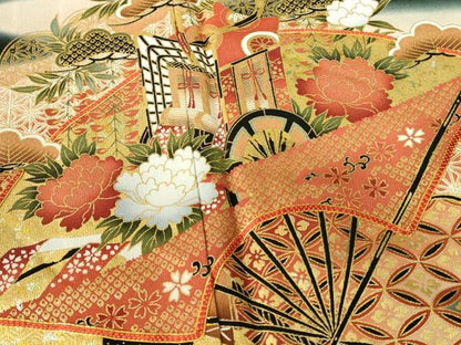 平和屋着物■豪華黒留袖　作家物　駒刺繍　吉祥花文　暈し染め　金彩　正絹　逸品　DABF6935qp