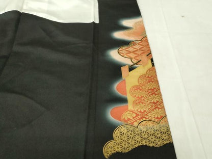 平和屋着物■豪華黒留袖　作家物　駒刺繍　吉祥花文　暈し染め　金彩　正絹　逸品　DABF6935qp