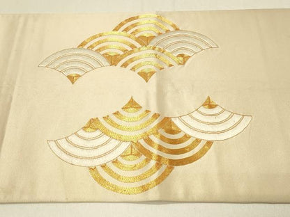 平和屋着物◎太鼓柄袋帯　総刺繍　駒刺繍　青海波　正絹　逸品　DABF6959qp