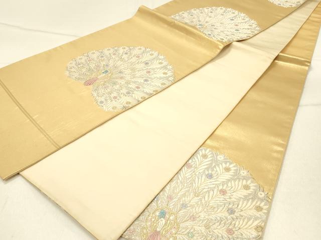 平和屋着物◎六通柄袋帯　唐織　孔雀文　金銀糸　正絹　逸品　DABF6970qp