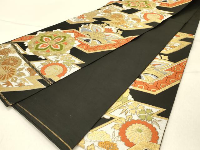 平和屋着物◎六通柄　本袋帯　唐織　正倉院更紗花文　錦　黒地　金銀糸　正絹　逸品　DABF6994qp