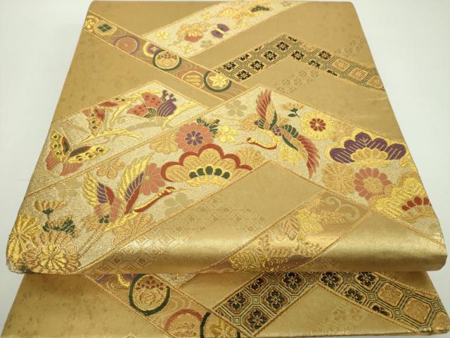 平和屋着物▼六通柄袋帯　鎧金　吉祥花文　金糸　引箔　正絹　逸品　DABF7008ps