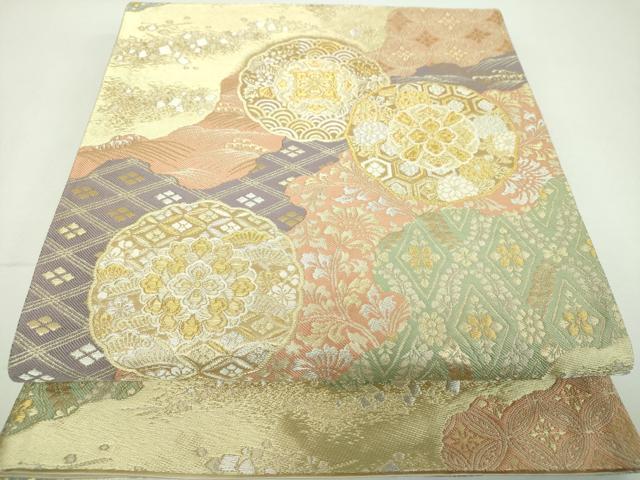 平和屋着物▼六通柄袋帯 道長吉祥花文 金銀糸 正絹 逸品 DABF7028ps