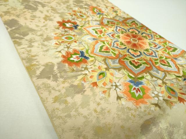 平和屋着物▼太鼓柄袋帯 駒刺繍 総刺繍 正倉院花文 金糸 引箔 正絹 逸品 DABF7034ps