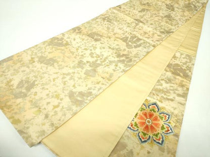 平和屋着物▼太鼓柄袋帯 駒刺繍 総刺繍 正倉院花文 金糸 引箔 正絹 逸品 DABF7034ps