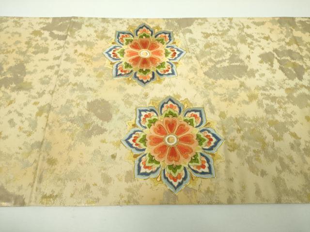 平和屋着物▼太鼓柄袋帯 駒刺繍 総刺繍 正倉院花文 金糸 引箔 正絹 逸品 DABF7034ps