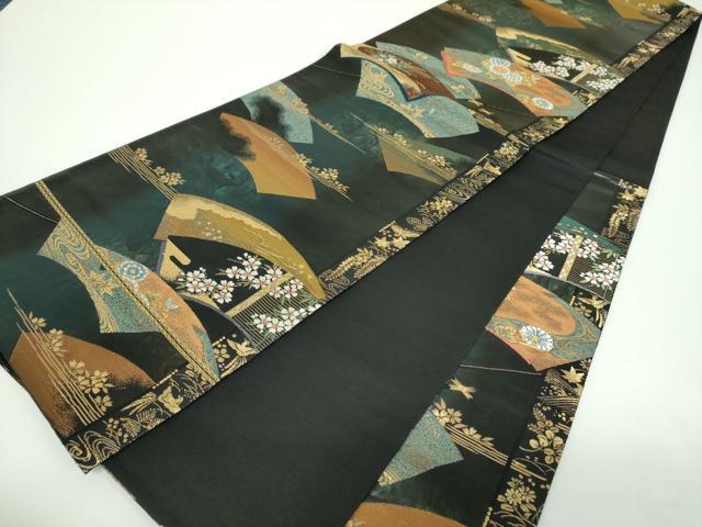 平和屋着物▼六通柄袋帯　聚楽扇面文　金糸　正絹　逸品　DABF7073ps