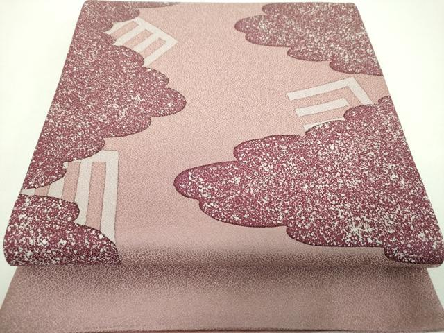 平和屋着物▼太鼓柄袋帯　雲取り源氏香　銀通し地　正絹　逸品　DABF7076ps