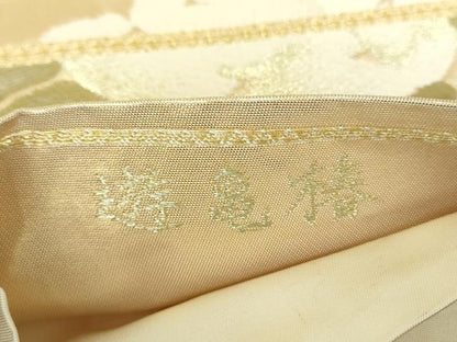 平和屋着物▼六通柄袋帯　唐織　遊亀椿　金糸　正絹　逸品　DABF7078ps