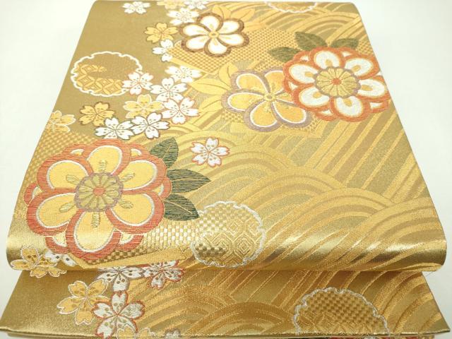 平和屋着物▼六通柄袋帯 流水雪輪桜 金銀糸 鈴乃屋扱い 正絹 逸品 DABF7087ps