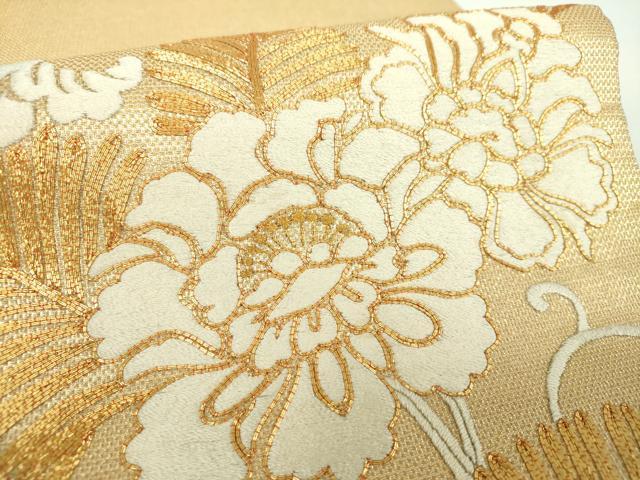 平和屋着物●銀座きしや　太鼓柄袋帯　駒刺繍　総刺繍　若松葉　花唐草文　金糸　正絹　逸品　DABF7129ps