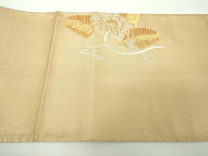 平和屋着物●銀座きしや　太鼓柄袋帯　駒刺繍　総刺繍　若松葉　花唐草文　金糸　正絹　逸品　DABF7129ps