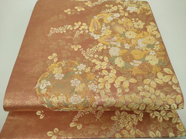平和屋着物▼六通柄袋帯 花丸文 萩文 金糸 正絹 逸品 DABF7138ps