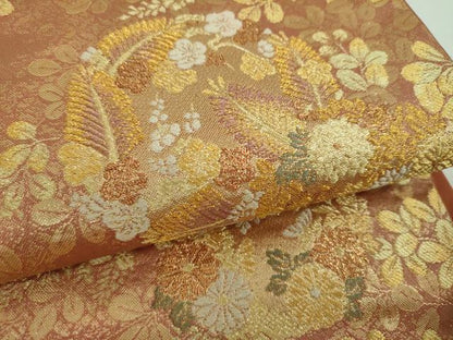 平和屋着物▼六通柄袋帯 花丸文 萩文 金糸 正絹 逸品 DABF7138ps