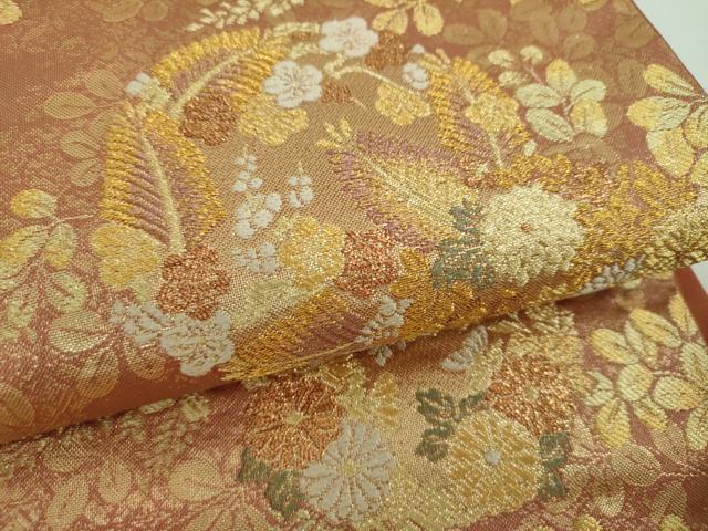 平和屋着物▼六通柄袋帯 花丸文 萩文 金糸 正絹 逸品 DABF7138ps