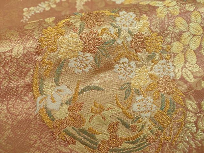 平和屋着物▼六通柄袋帯 花丸文 萩文 金糸 正絹 逸品 DABF7138ps