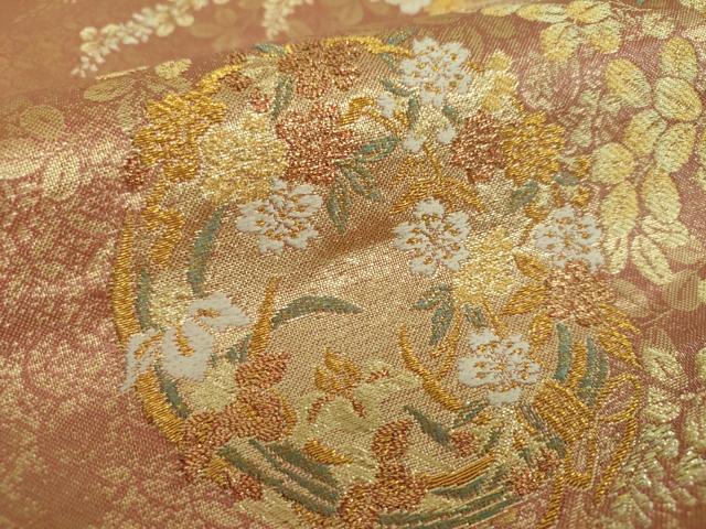 平和屋着物▼六通柄袋帯 花丸文 萩文 金糸 正絹 逸品 DABF7138ps