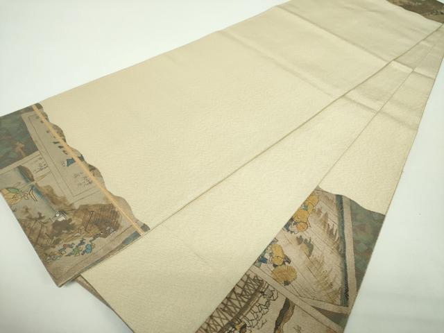 平和屋着物▼太鼓柄袋帯　東海道五十三次　金糸　正絹　逸品　DABF7145ps