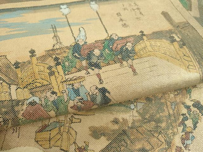 平和屋着物▼太鼓柄袋帯　東海道五十三次　金糸　正絹　逸品　DABF7145ps