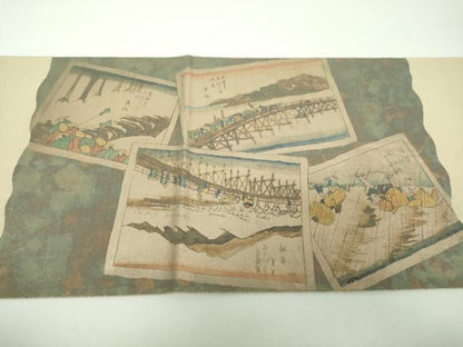 平和屋着物▼太鼓柄袋帯　東海道五十三次　金糸　正絹　逸品　DABF7145ps