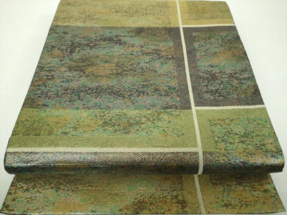 平和屋着物▼六通柄袋帯　変わり格子　金糸　正絹　逸品　DABF7146ps
